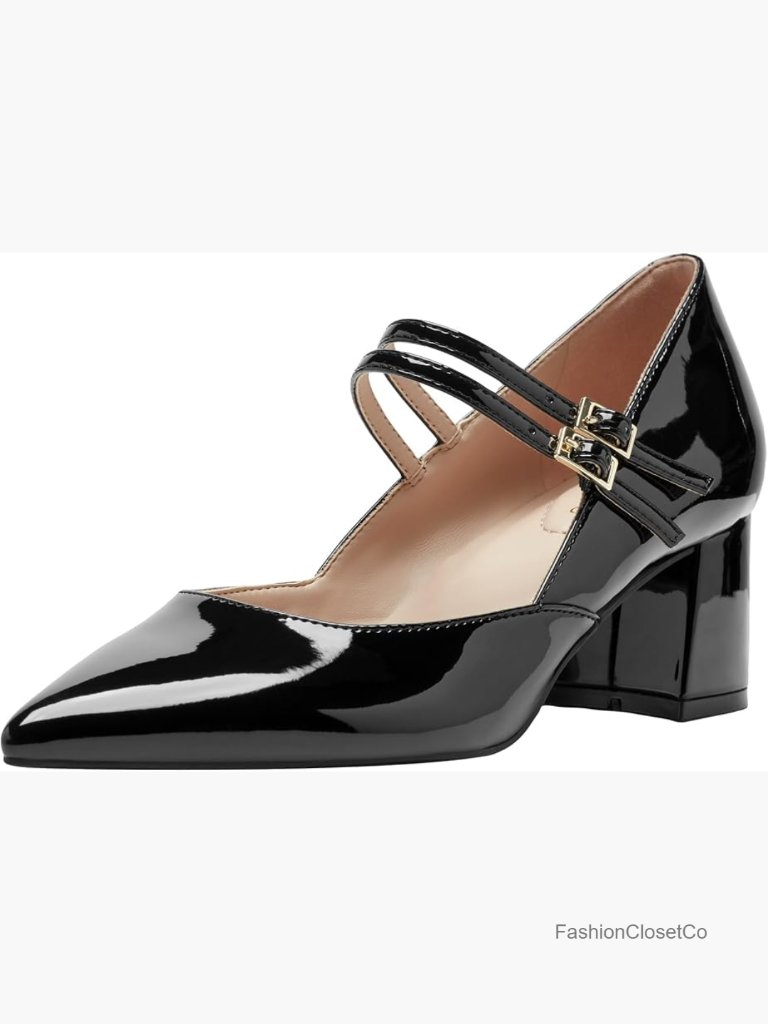 Block Heel Pu Pump With Buckle Strap
